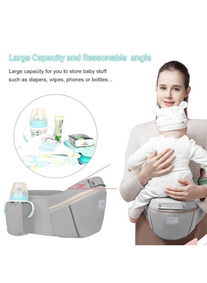 أل أيه بريشوس حامل أطفال للورك مع مقعد قابل للفصل للورك ودعامة للرأس، حامل أطفال 6 في 1 بتصميم مريح على شكل حرف M، مناسب للأطفال حديثي الولادة وحتى سن المشي، أحزمة كتف قابلة للتعديل، حامل زجاجة وجيب تخزين - Image 4